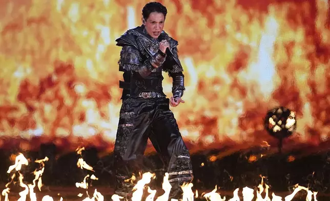 Kyle Alessandro from Norway performs the song "Lighter" during the dress rehearsal for the Grand Final of the 69th Eurovision Song Contest, in Basel, Switzerland, Friday, May 16 2025. (AP Photo/Martin Meissner)