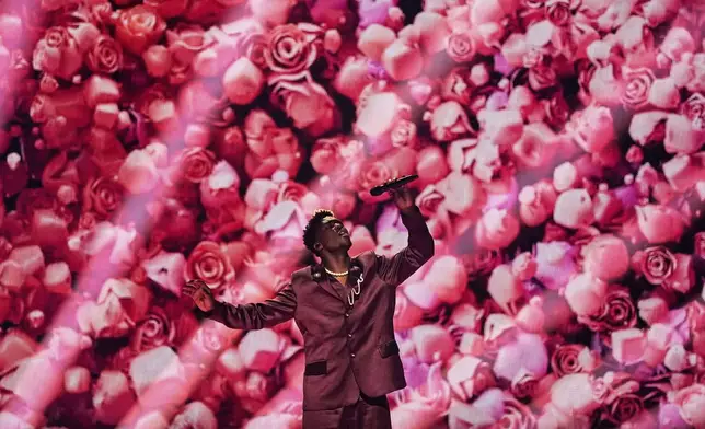 Claude from the Netherlands performs the song "C'est La Vie" during the dress rehearsal for the Grand Final of the 69th Eurovision Song Contest, in Basel, Switzerland, Friday, May 16 2025. (AP Photo/Martin Meissner)