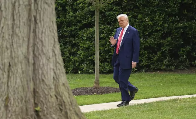 President Donald Trump walks on the South Lawn of the White House to board Marine One, Friday, May 30, 2025, in Washington, as he heads to Pittsburgh for a rally. (AP Photo/Jacquelyn Martin)