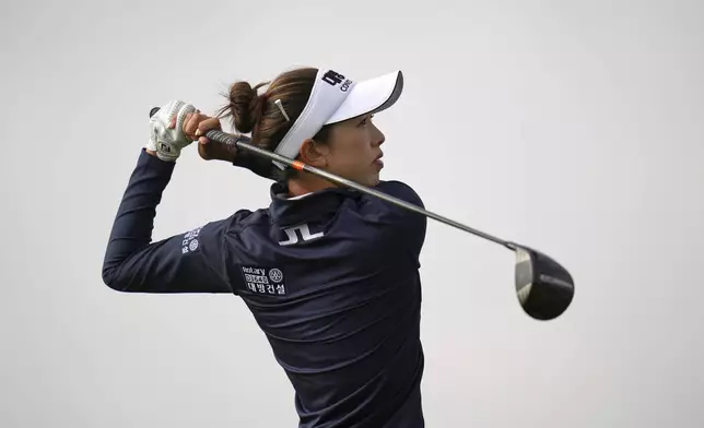 Yealimi Noh hits from the third tee during the first round of the U.S. Women's Open golf tournament at Erin Hills Thursday, May 29, 2025, in Erin, Wis. (AP Photo/Jeff Roberson)