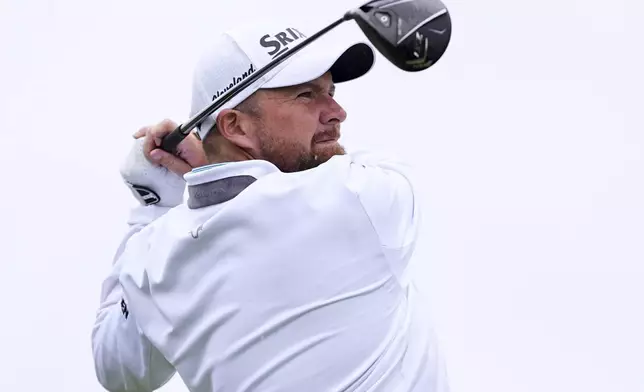 Shane Lowry, of Ireland, hits on the 11th hole during the second round of the Truist Championship golf tournament at the Philadelphia Cricket Club, Friday, May 9, 2025, in Flourtown. (AP Photo/Matt Rourke)
