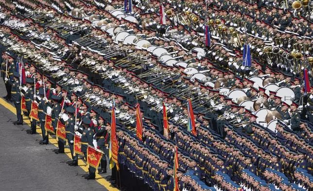 Russian servicemen take part in the Victory Day military parade in Moscow, Russia, Friday, May 9, 2025, marking the 80th anniversary of the Soviet Union's victory over Nazi Germany during the World War II. (Alexander Wilf/Photo host agency RIA Novosti via AP)