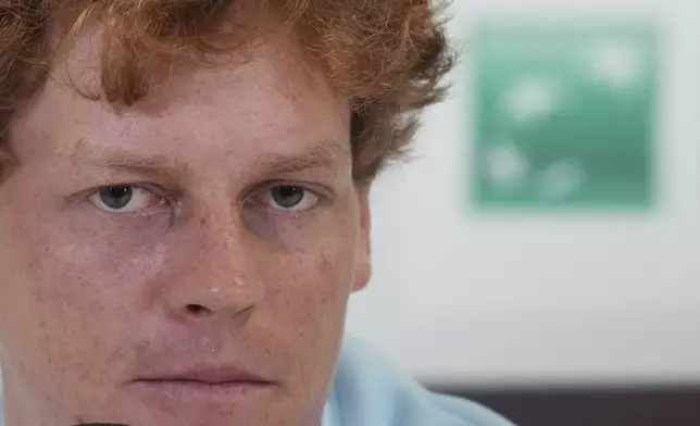 Italy's Jannik Sinner attends a press conference ahead of the Italian Open, in Rome, Monday May 5, 2025. (Alfredo Falcone/LaPresse via AP)