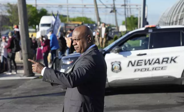 Newark Mayor Ras Baraka joins protesters outside of Delaney Hall, a recently re-opened immigration detention center, in Newark, N.J., Wednesday, May 7, 2025. (AP Photo/Seth Wenig)