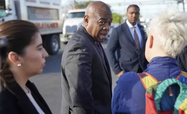 Newark Mayor Ras Baraka speaks to protesters outside of Delaney Hall, a recently re-opened immigration detention center, in Newark, N.J., Wednesday, May 7, 2025. (AP Photo/Seth Wenig)