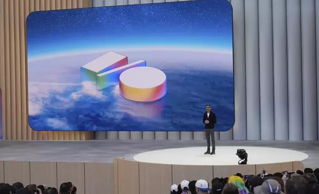 Alphabet CEO Sundar Pichai speaks at a Google I/O event in Mountain View, Calif., Tuesday, May 20, 2025. (AP Photo/Jeff Chiu)