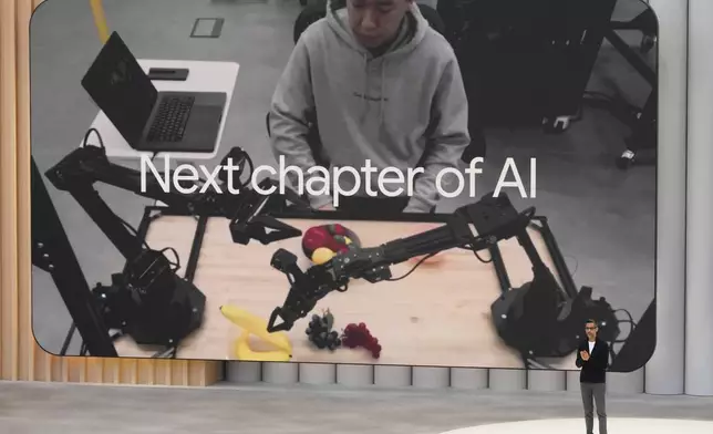 Alphabet CEO Sundar Pichai speaks at a Google I/O event in Mountain View, Calif., Tuesday, May 20, 2025. (AP Photo/Jeff Chiu)