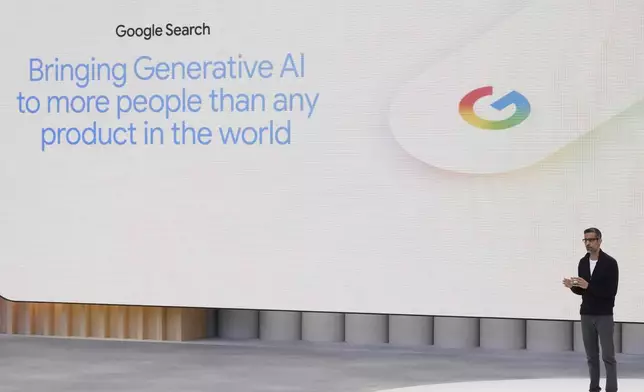 Alphabet CEO Sundar Pichai speak at a Google I/O event in Mountain View, Calif., Tuesday, May 20, 2025. (AP Photo/Jeff Chiu)