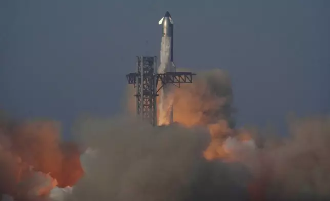 SpaceX's mega rocket Starship makes a test flight from Starbase, Texas, Tuesday, May 27, 2025. (AP Photo/Eric Gay)