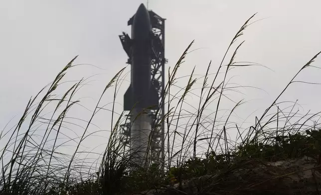 SpaceX's mega rocket Starship is prepared for a test flight from Starbase, Texas, Monday, May 26, 2025. (AP Photo/Eric Gay)