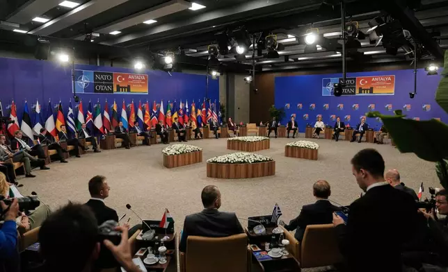 NATO foreign ministers gather during a NATO's informal meeting of foreign ministers in Antalya, southern Turkey, Thursday, May 15, 2025. (AP Photo/Khalil Hamra)