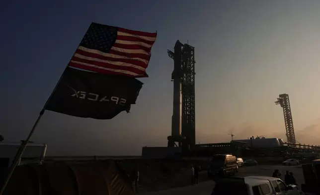 SpaceX's mega rocket Starship is prepared for a test flight from Starbase, Texas, Monday, May 26, 2025. (AP Photo/Eric Gay)