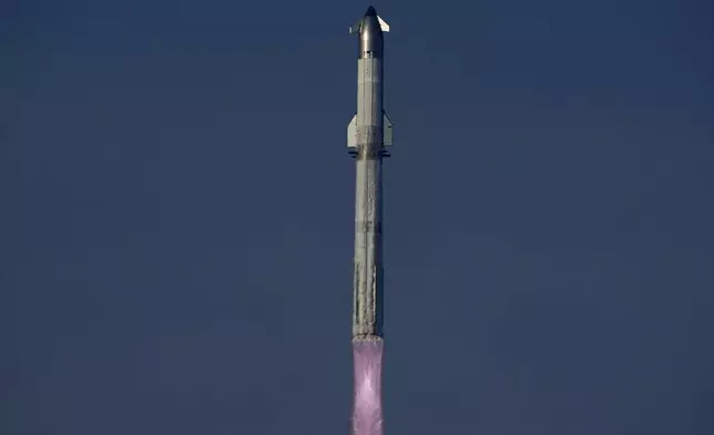 SpaceX's mega rocket Starship makes a test flight from Starbase, Texas, Tuesday, May 27, 2025. (AP Photo/Eric Gay)