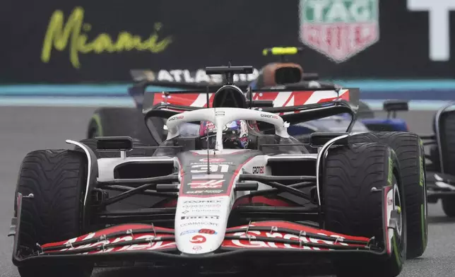 Haas driver Esteban Ocon of France steers his car during the Sprint race at the Formula One Miami Grand Prix auto race, Saturday, May 3, 2025, in Miami Gardens, Fla. (AP Photo/Rebecca Blackwell)