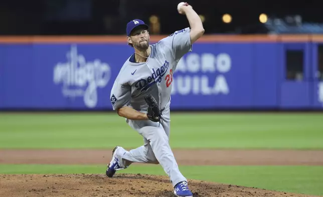Los Angeles Dodgers' Clayton Kershaw pitches during the second inning of a baseball game against the New York Mets, Friday, May 23, 2025, in New York. (AP Photo/Pamela Smith)