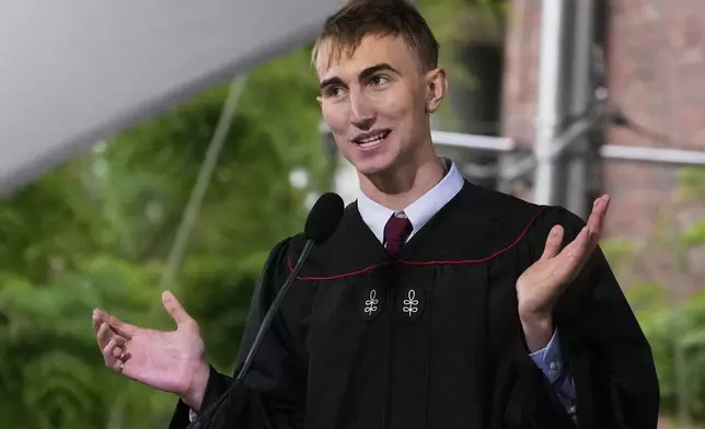 Thor Reimann addresses graduates during commencement ceremonies at Harvard University, Thursday, May 29, 2025, in Cambridge, Mass. (AP Photo/Charles Krupa)