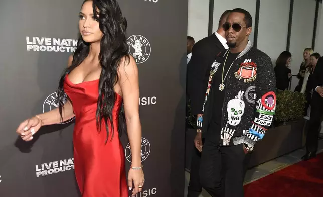 FILE - Cassie Ventura, left, and Sean "Diddy" Combs, arrive at the Los Angeles premiere of "Can't Stop, Won't Stop: A Bad Boy Story" at the Writers Guild Theater, June 21, 2017, in Beverly Hills, Calif. (Photo by Chris Pizzello/Invision/AP File)
