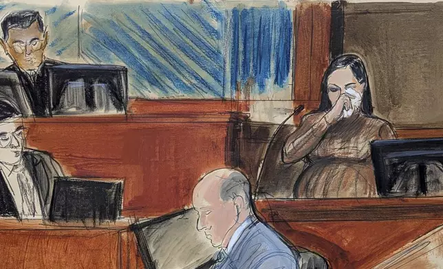 Cassie Ventura wipes tears from her eye while testifying in Manhattan federal court, Tuesday, May 13, 2025, in New York. (Elizabeth Williams via AP)