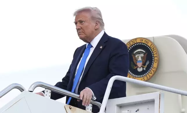 President Donald Trump arrives at Tuscaloosa National Airport, Thursday, May 1, 2025, in Tuscaloosa, Ala. (AP Photo/Manuel Balce Ceneta)