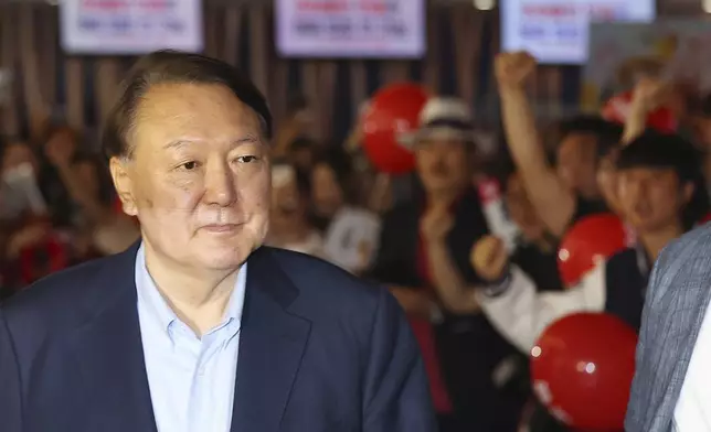Former President Yoon Suk Yeol arrives at a cinema to watch the documentary movie in Seoul, South Korea, on May 21, 2025. (Kim Do-hoon/Yonhap via AP)