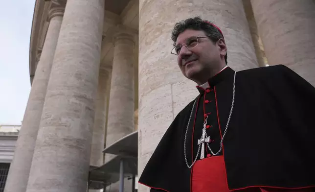 Cardinal Francis Leo arrives at the Vatican, Saturday, May 3, 2025, to attend the General Congregation of cardinals in the New Synod Hall where they are preparing for the upcoming conclave starting on May 7, to elect the 267th Roman pontiff. (AP Photo/Andrew Medichini)