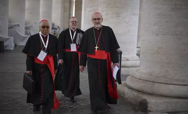 Cardinal arrives at the Vatican, Saturday, May 3, 2025, to attend the General Congregation of cardinals in the New Synod Hall where they are preparing for the upcoming conclave starting on May 7, to elect the 267th Roman pontiff. (AP Photo/Andrew Medichini)