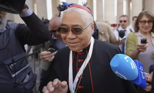 Cardinal William Seng Chye Goh arrives at the Vatican, Saturday, May 3, 2025, to attend the General Congregation of cardinals in the New Synod Hall where they are preparing for the upcoming conclave starting on May 7, to elect the 267th Roman pontiff. (AP Photo/Andrew Medichini)