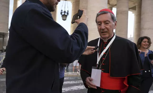 Cardinal Ruben Salazar Gomez arrives at the Vatican, Saturday, May 3, 2025, to attend the General Congregation of cardinals in the New Synod Hall where they are preparing for the upcoming conclave starting on May 7, to elect the 267th Roman pontiff. (AP Photo/Andrew Medichini)
