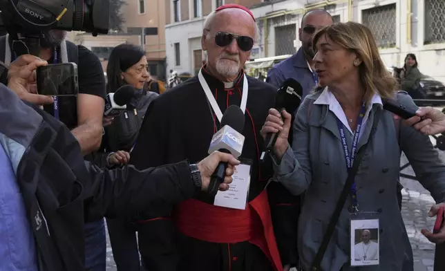Cardinal Vincente Bokalic Iglic arrives at the Vatican, Saturday, May 3, 2025, to attend the General Congregation of cardinals in the New Synod Hall where they are preparing for the upcoming conclave starting on May 7, to elect the 267th Roman pontiff. (AP Photo/Andrew Medichini)