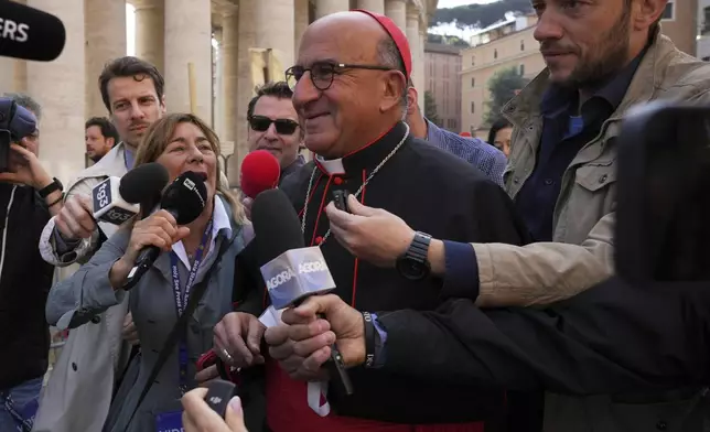 Cardinal Fernando Natalio Chomalí Garib arrives at the Vatican, Saturday, May 3, 2025, to attend the General Congregation of cardinals in the New Synod Hall where they are preparing for the upcoming conclave starting on May 7, to elect the 267th Roman pontiff. (AP Photo/Andrew Medichini)