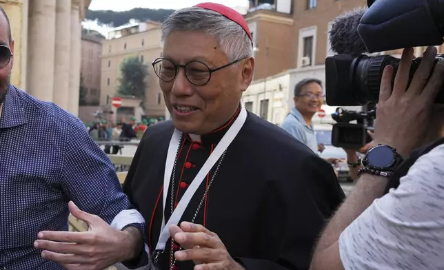 Cardinal Stephen Chow Sau-yan arrives at the Vatican, Saturday, May 3, 2025, to attend the General Congregation of cardinals in the New Synod Hall where they are preparing for the upcoming conclave starting on May 7, to elect the 267th Roman pontiff. (AP Photo/Andrew Medichini)