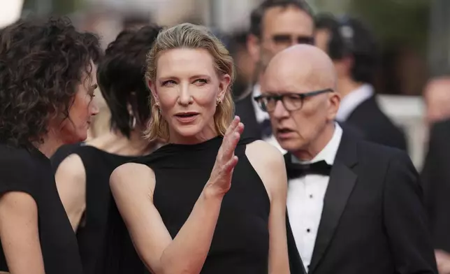 Cate Blanchett poses for photographers during the awards ceremony red carpet at the 78th international film festival, Cannes, southern France, Saturday, May 24, 2025. (AP Photo/Natacha Pisarenko)
