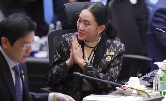 Thailand's Prime Minister Paetongtarn Shinawatra gestures as she attends the plenary session at the Association of Southeast Asian Nations (ASEAN) Summit in Kuala Lumpur, Malaysia, Monday, May 26, 2025. (AP Photo/Vincent Thian)