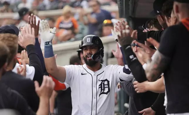 Detroit Tigers Detroit Tigers' Gleyber Torres celebrates his two-run home run against the Boston Red Sox in the first inning during a baseball game, Monday, May 12, 2025, in Detroit. (AP Photo/Paul Sancya)