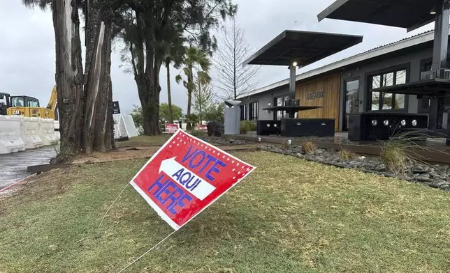 Voting signs are posted Saturday, May 3, 2025, outside a polling station in the town of Boca Chica, Texas, that would become Starbase, Texas, if local residents approve a measure to make the home of Elon Musk's SpaceX its own city. (AP Photo/Valerie Gonzalez)