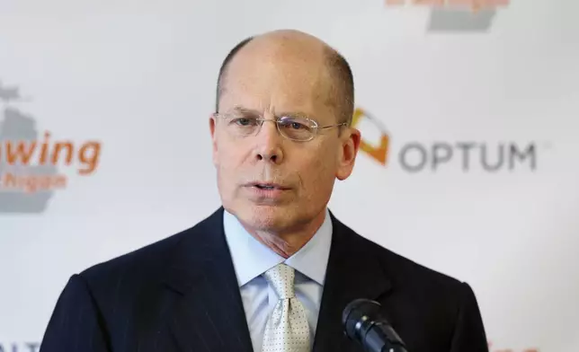 FILE - In this April 29, 2014, file photo, Stephen Hemsley, president and CEO of UnitedHealth Group, speaks at a news conference, in Southfield, Mich. (AP Photo/File)