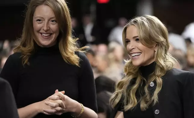 CORRECTS NAME TO MEGYN INSTEAD OF MEGAN - FILE - Dr. Casey Means, a wellness influencer, left, and journalist Megyn Kelly, attend a confirmation hearing for Robert F. Kennedy Jr. for the Secretary of Health and Human Services post, at the Capitol in Washington, Jan. 29, 2025. (AP Photo/Ben Curtis, File)