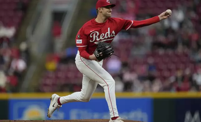 Cincinnati Reds pitcher Nick Lodolo throws during the first inning of a baseball game against the Washington Nationals, Saturday, May 3, 2025, in Cincinnati. (AP Photo/Carolyn Kaster)
