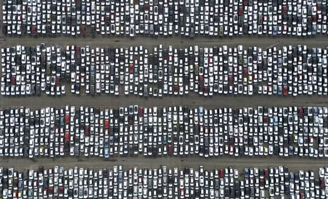 FILE - Cars are parked at Port of Tilbury, England, Wednesday, Feb. 5, 2025. (AP Photo, File)