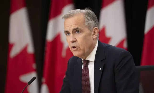 Prime Minister Mark Carney speaks during a news conference, in Ottawa, Friday, May 2, 2025. (Adrian Wyld /The Canadian Press via AP)