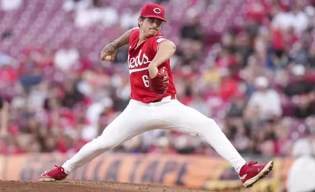 Cincinnati Reds pitcher Chase Petty throws during the third inning of the second baseball game of a doubleheader against the St. Louis Cardinals Wednesday, April 30, 2025, in Cincinnati. (AP Photo/Jeff Dean)