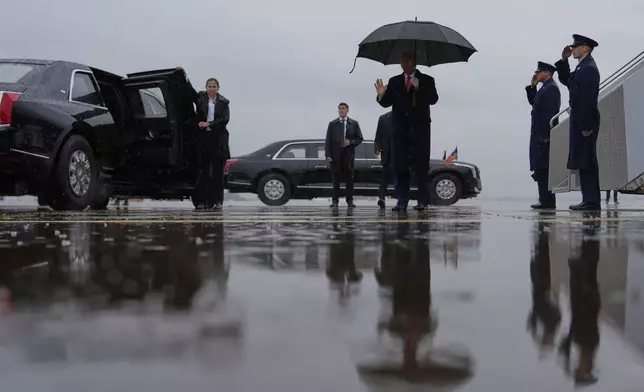 President Donald Trump arrives on Air Force One at Allegheny County Airport, Friday, May 30, 2025, in West Mifflin, Pa. (AP Photo/Julia Demaree Nikhinson)