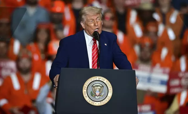 President Donald Trump speaks at U.S. Steel Mon Valley Works-Irvin Plant, Friday, May 30, 2025, in West Mifflin, Pa. (AP Photo/David Dermer)