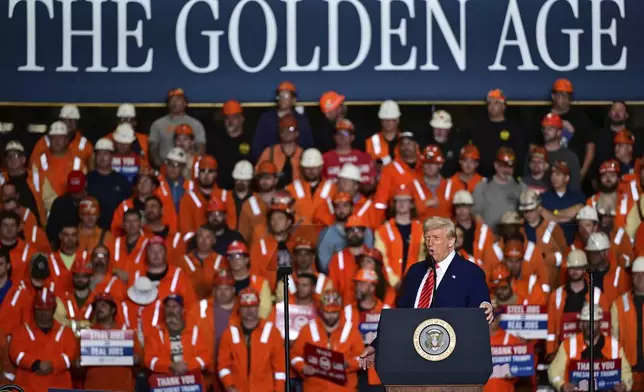President Donald Trump speaks at the U.S. Steel Mon Valley Works-Irvin Plant, Friday, May 30, 2025, in West Mifflin, Pa. (AP Photo/David Dermer)