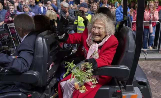 Dozens of World War II veterans take part in a parade marking Liberation Day in Wageningen, Netherlands, Monday, May 5, 2025. (AP Photo/Peter Dejong)