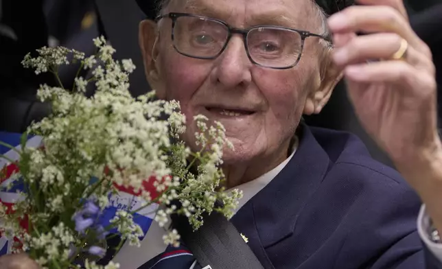 A British World War II veteran of the HMS Crane takes part in a Liberation Day parade in Wageningen, Netherlands, Monday, May 5, 2025. (AP Photo/Peter Dejong)