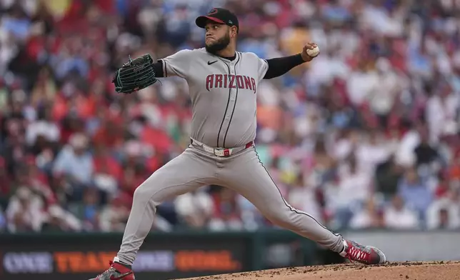Arizona Diamondbacks' Eduardo Rodriguez pitches during the second inning of a baseball game against the Philadelphia Phillies, Sunday, May 4, 2025, in Philadelphia. (AP Photo/Matt Rourke)