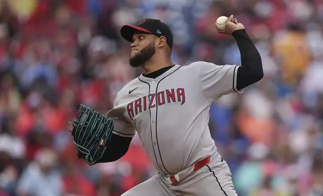 Arizona Diamondbacks' Eduardo Rodriguez pitches during the second inning of a baseball game against the Philadelphia Phillies, Sunday, May 4, 2025, in Philadelphia. (AP Photo/Matt Rourke)