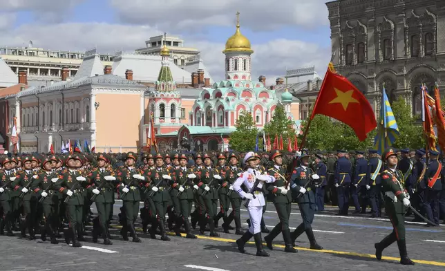 Vietnamese servicemen march during the Victory Day military parade in Moscow, Russia, Friday, May 9, 2025, celebrating the 80th anniversary of the Soviet Union's victory over Nazi Germany during the World War II. (Ilya Pitalev/Photo host agency RIA Novosti via AP)
