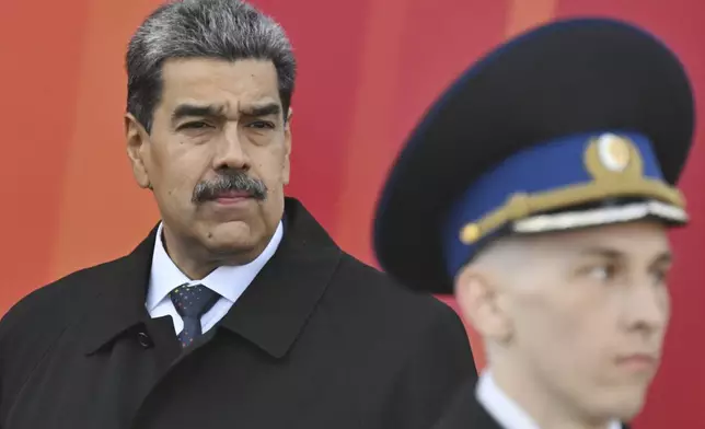 Venezuelan President Nicolas Maduro attends the Victory Day military parade in Moscow, Russia, Friday, May 9, 2025, during celebrations of the 80th anniversary of the Soviet Union's victory over Nazi Germany during the World War II. (Ilya Pitalev/Photo host agency RIA Novosti via AP)